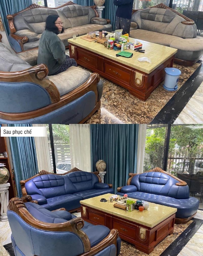 Hình ảnh trước và sau khi phục chế sofa nhà chị Bích, anh Hiệp - Tòa S102.XX05 VINSMART CITY