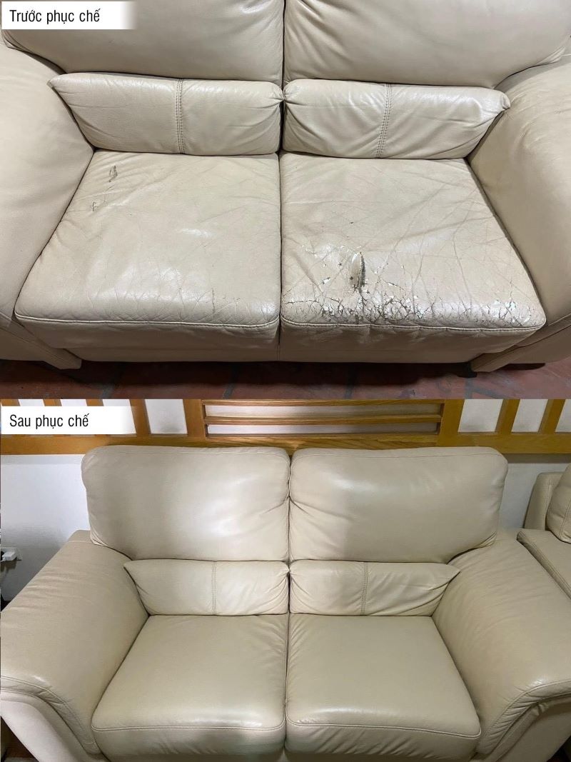 Bộ Sofa nhà chị Hồng Anh (SUNSHINE RIVERSIDE Tây Hồ – Hà Nội) trước và sau khi phục chế
